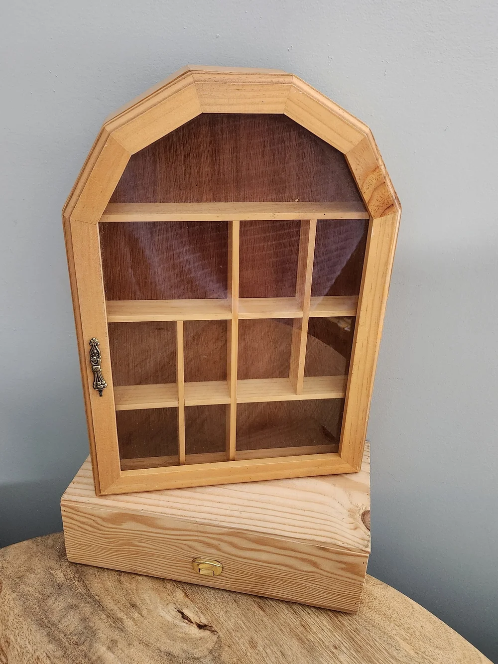Wooden Display Cabinet Organizer Shadow Box Trinket Organizer With Glass Door